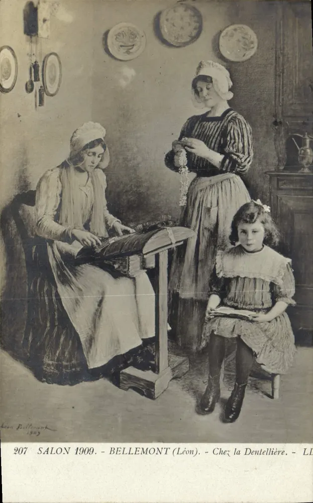 Salon 1909 - Bellemont (Léon) - Bei der Strickmacherin - Léon Bellennant - Vorderseite