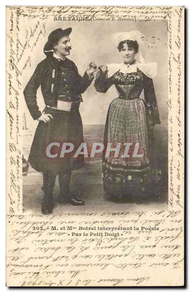 Bretagne — M. und Mme Botrel interpretieren das Gedicht « Par le Petit Doigt » — Sammlung E. Hamonic, Nr. 202 - Vorderseite