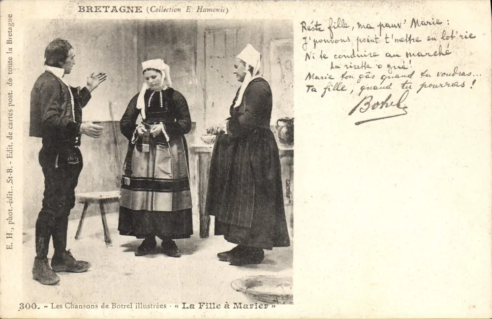 Bretagne (Sammlung E. Hamonic) — Illustrierte Lieder von Botrel: « La Fille à Marier » — E. H., Foto-Verlag St-B. - Vorderseite
