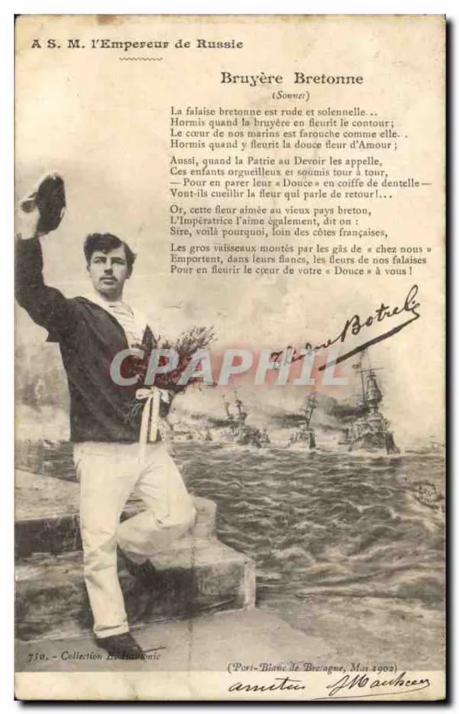 Brettonischer Seemann, der grüßt — Gedicht gewidmet dem Zaren von Russland — Sammlung E. Harkonic - Vorderseite