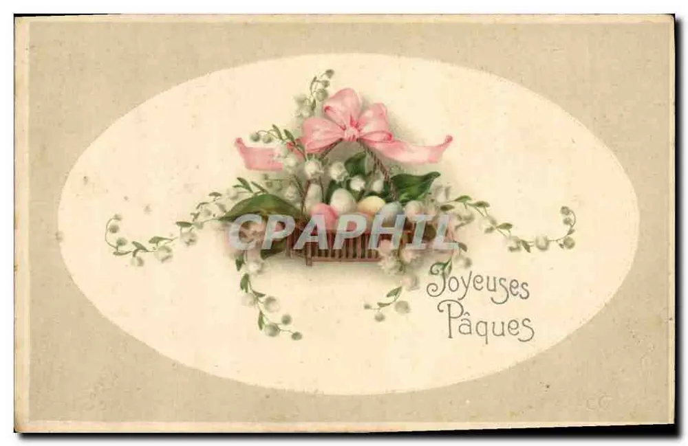 Osterkorb — Ei, Blumen und rosa Schleife — M.S.I.B. 1081 - Vorderseite