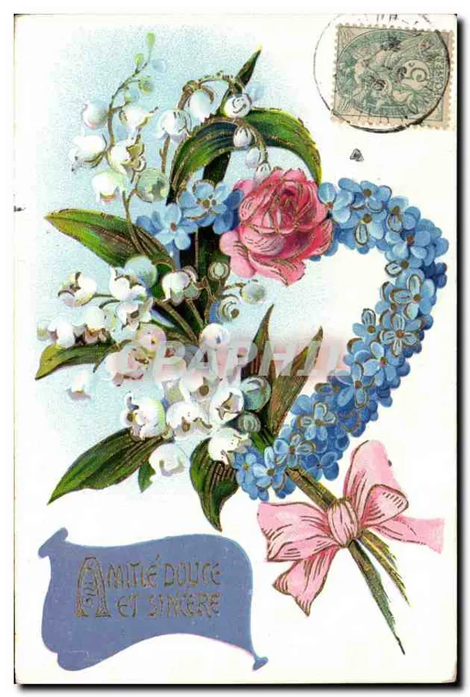 Arranjo de flores — Amizade doce e sincera — Th.G. Orléans, série 347 - Frente