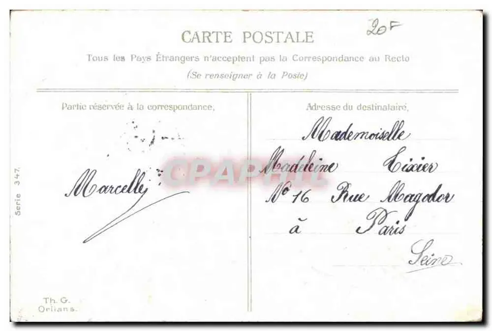 Arranjo de flores — Amizade doce e sincera — Th.G. Orléans, série 347 - Verso