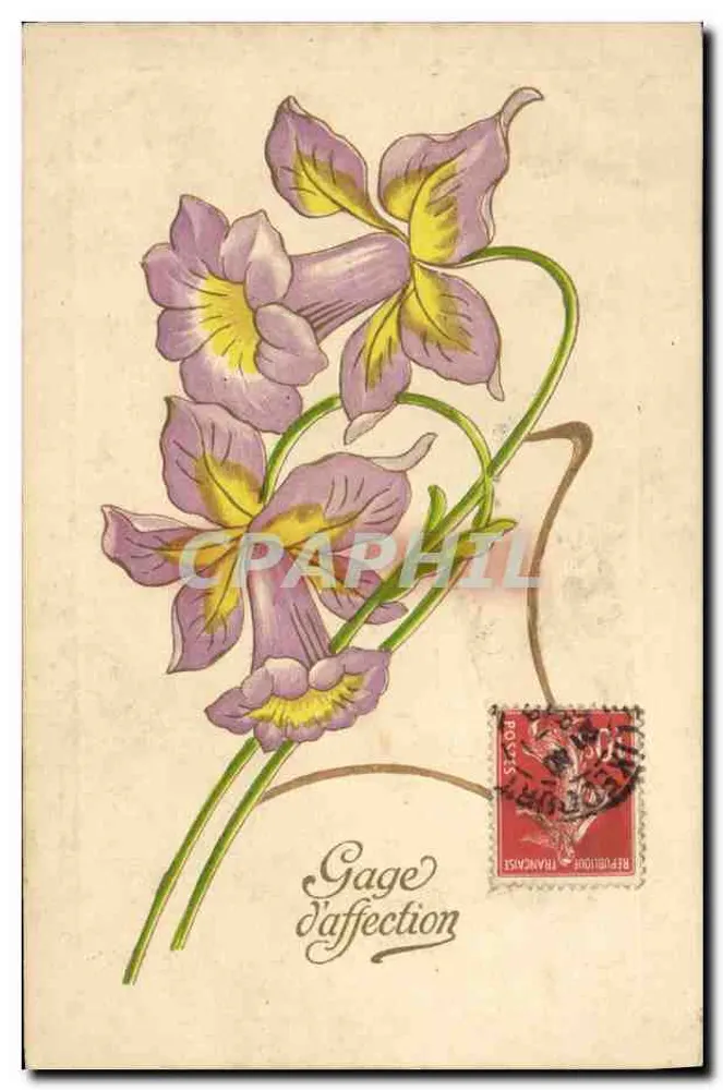 Paarse en gele bloemen — Teken van liefde — onbekende uitgever - Voorkant