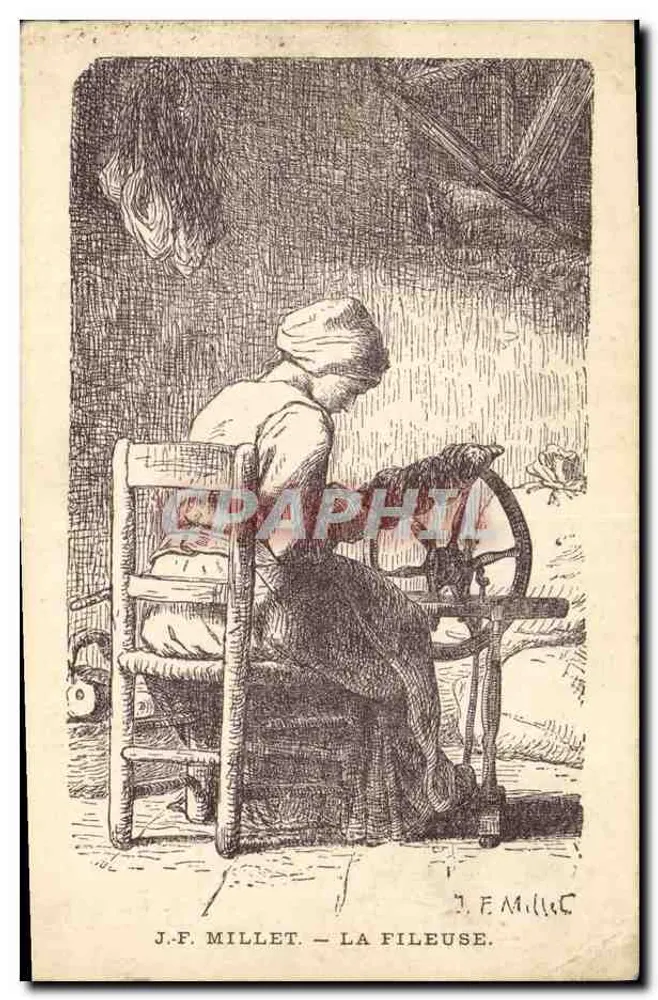 La Fileuse — dessin de J.-F. Millet — gravé sur bois par Lavieille — éditeur L'Art à l'École - Vorderseite