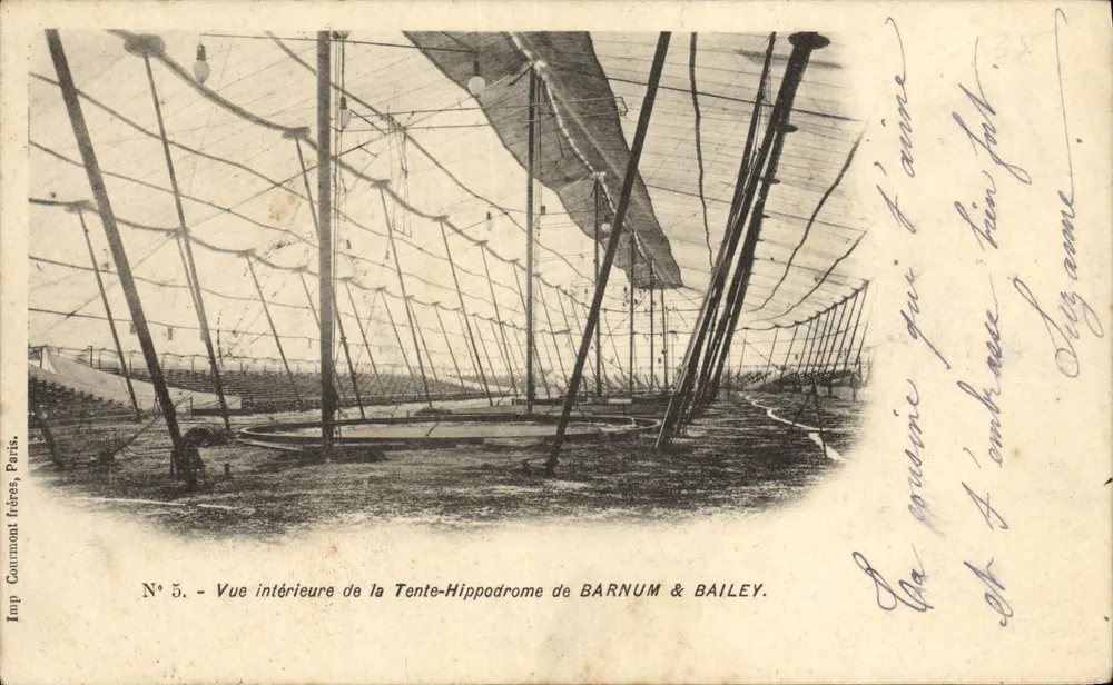 Innenansicht des Zelthippodroms von Barnum & Bailey — Imp. Courmont Frères, Paris, Nr. 5 - Vorderseite