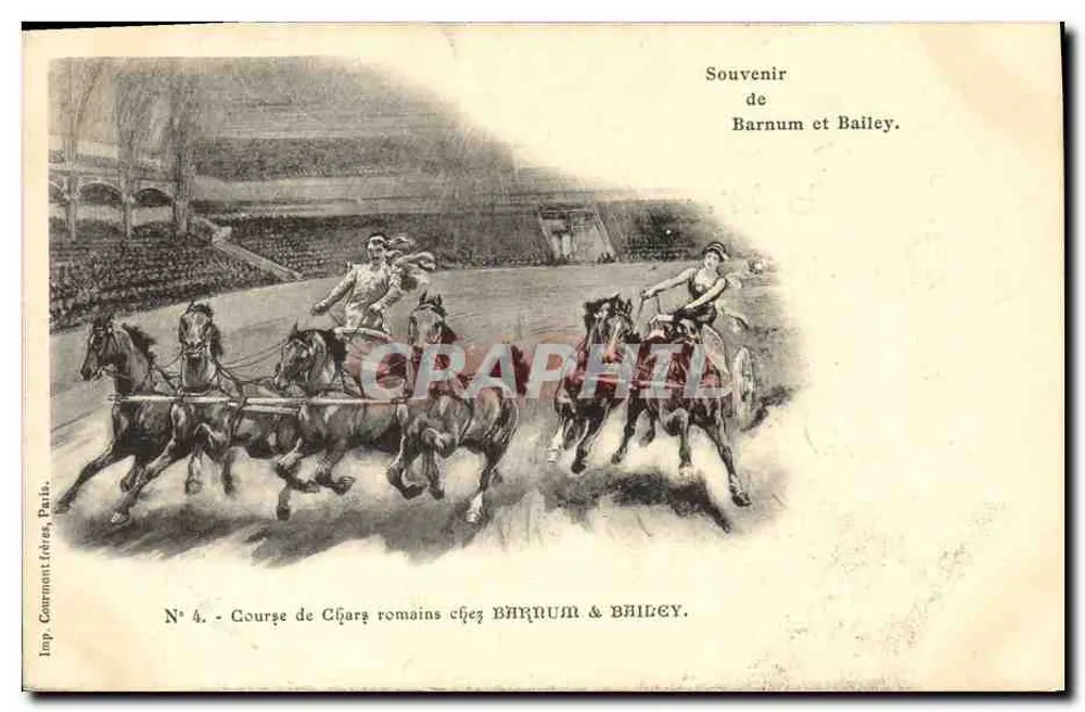 Rzymska jazda wozowa w Barnum & Bailey — pamiątka Barnum i Bailey — Wyd. Gournontières, Paryż, nr 4 - Awers