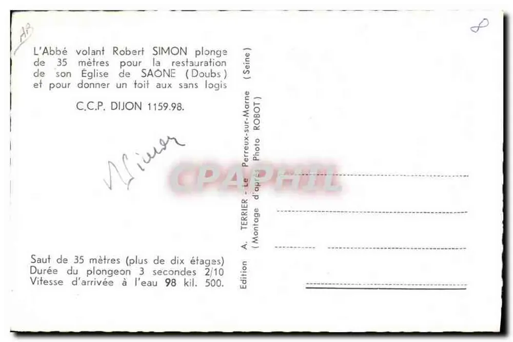 Pulo do Abbé Robert Simon — Igreja de Saône (Doubs) — Edição A. Terrier - Verso