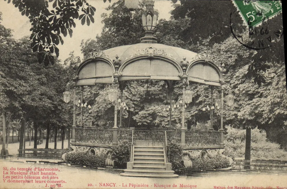 NANCY - La Pépinière - Kiosque de Musique — Maison des Magasins Réunis, édit. Nancy - Frente