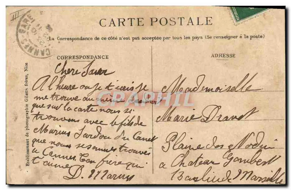 CANNES — O Kiosque da Música — Edição Giletta, fot., Nice. - Verso