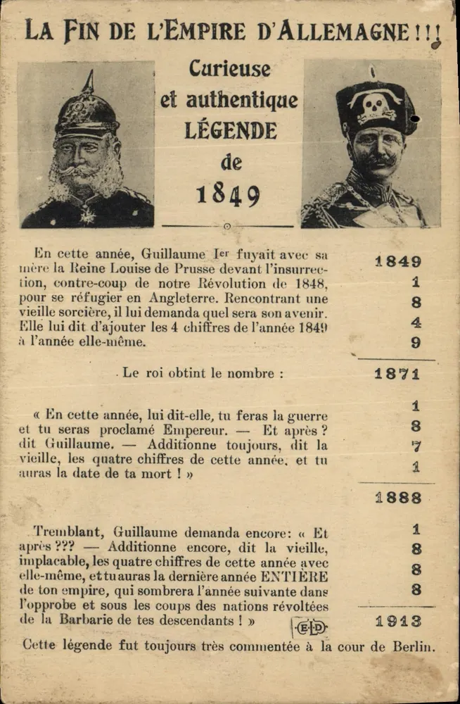 Das Ende des Deutschen Kaiserreichs!!! — Kuriose und authentische Legende aus dem Jahr 1849 — Verlag E.D. - Vorderseite