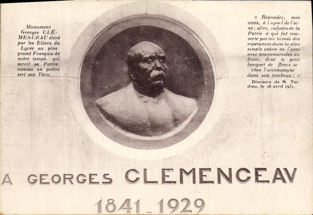 Monumento a Georges Clemenceau — busto e inscrição — editor A. du Crétan, Nantes - Frente