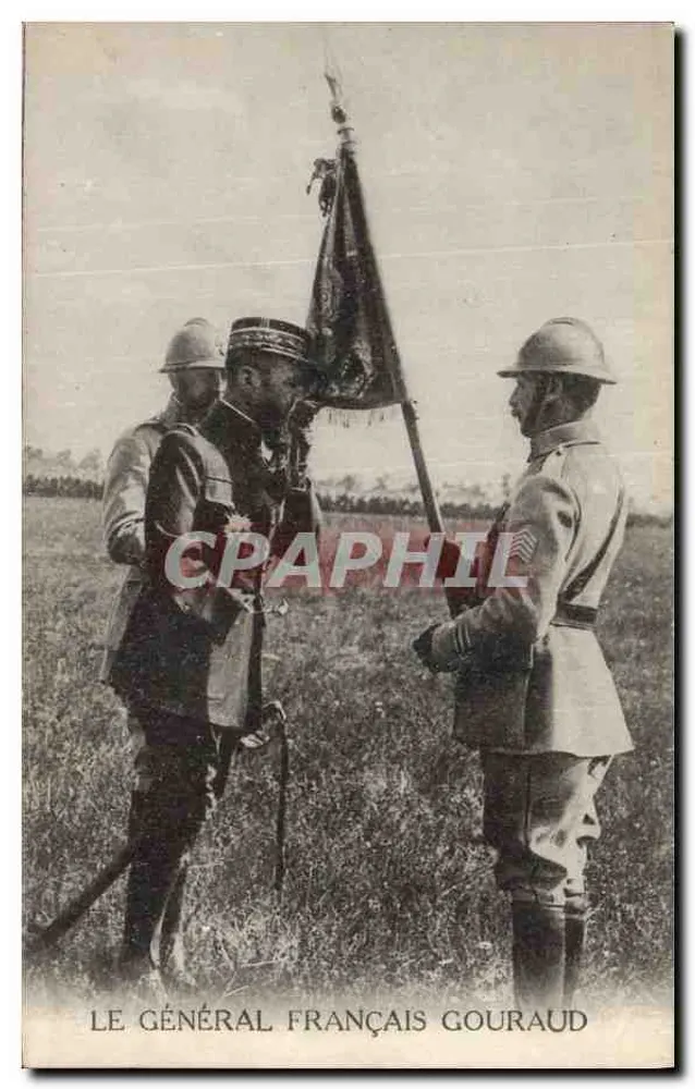 O Geral Francês Gouraud — com bandeira — carta postal - Frente