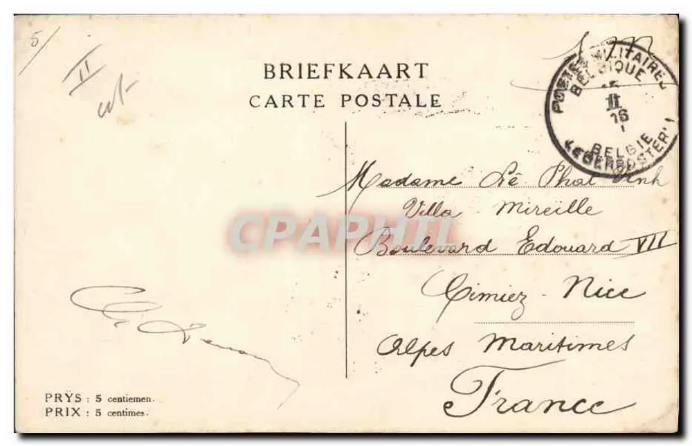 Scène de rue — deux hommes s'embrassant, soldat en arrière-plan — AYSEBERT, Yzer 1915, éditeur BSD - Rewers