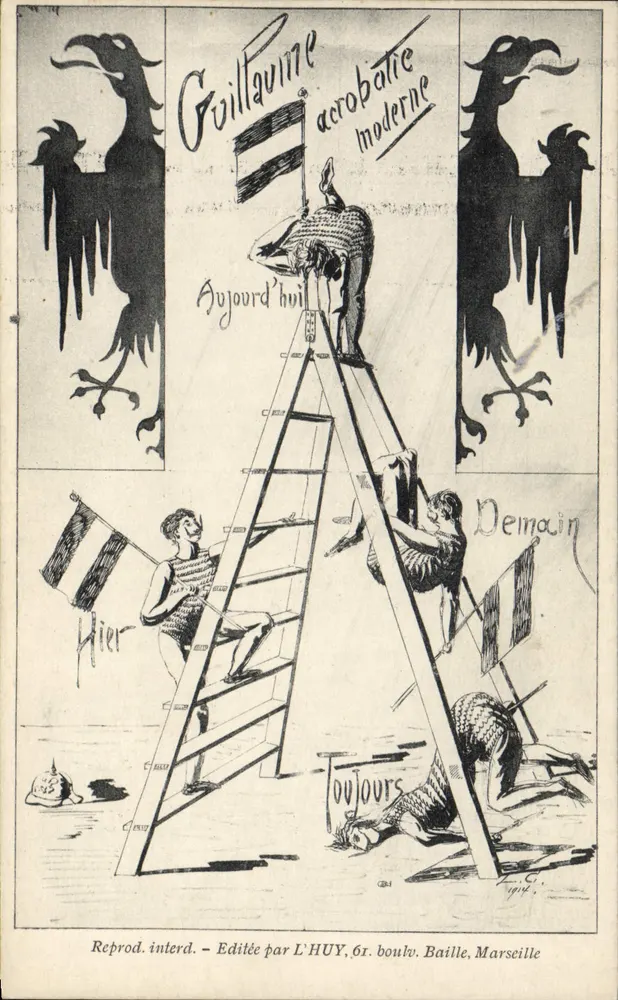 Guillaume acrobacia moderna — caricatura política — editada por L'HUY, 61, boulevard Baille, Marselha - Frente
