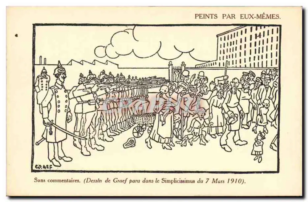 Soldados alemães e civis — caricatura de Graef — editor P. J. Callais e Cie, n° 116 - Frente