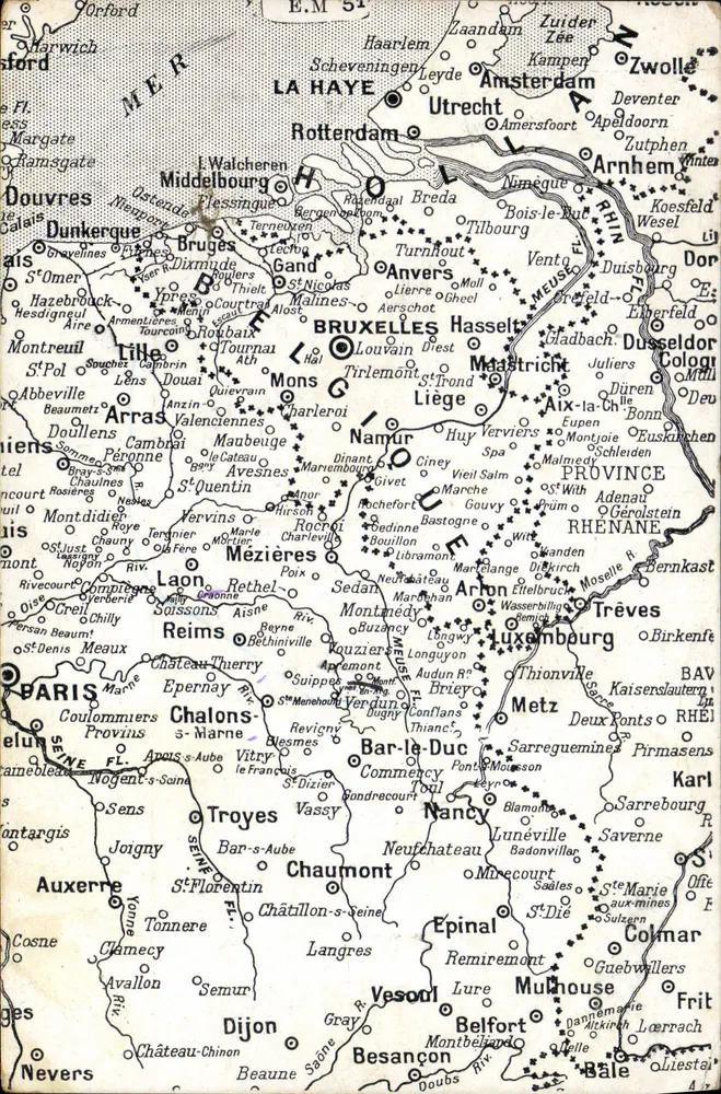 Kartenpostkarte — Karte Belgiens und der angrenzenden Regionen — Verlag nicht sichtbar - Vorderseite