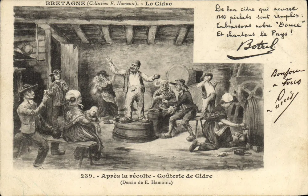 Bretagne — Nach der Ernte — Cidre-Feier — Zeichnung von E. Hamonic, Nr. 239 - Vorderseite
