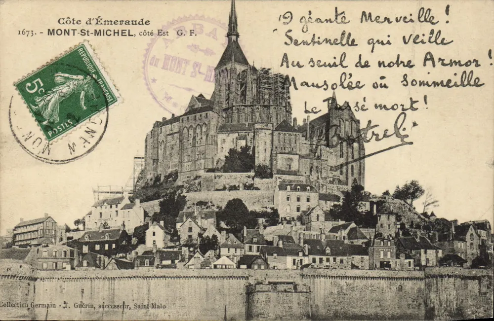 Mont-Saint-Michel — widok z zachodniej strony Mont-Saint-Michel — G. F. — kolekcja Germain - J. Guérin, następcy, Saint-Malo - Awers