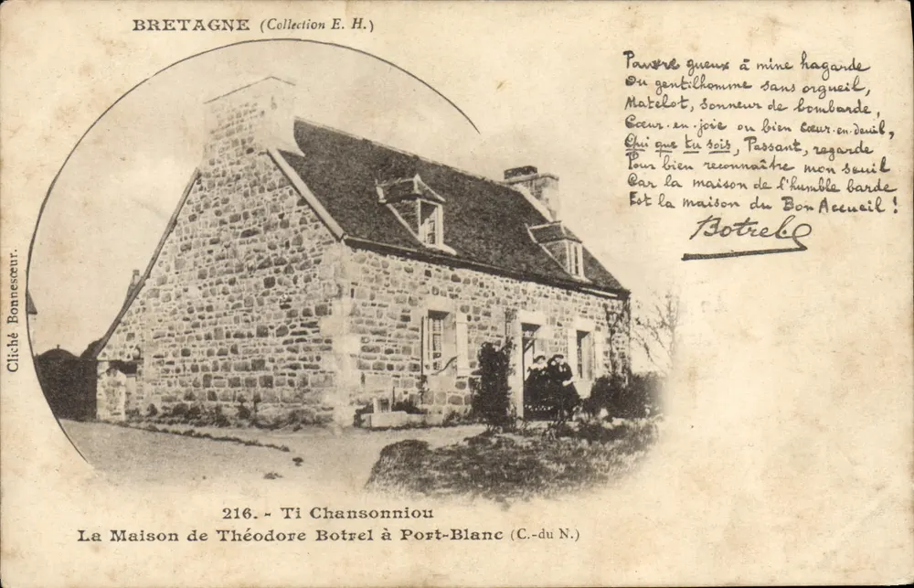 Das Haus von Théodore Botrel in Port-Blanc (C.-du N.) — Bretagne (Sammlung E.H.) — Cliché Bonnecœur, Nr. 216 - Vorderseite