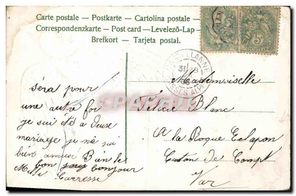 Ave-carregadora de carta — cerca de 1909 — Comps du Ver - Verso