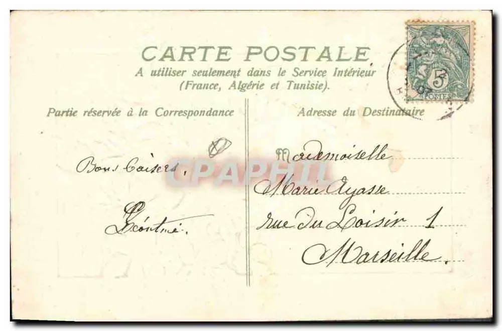 Mata de violetas — Boa Ano — Carta postal francesa - Verso