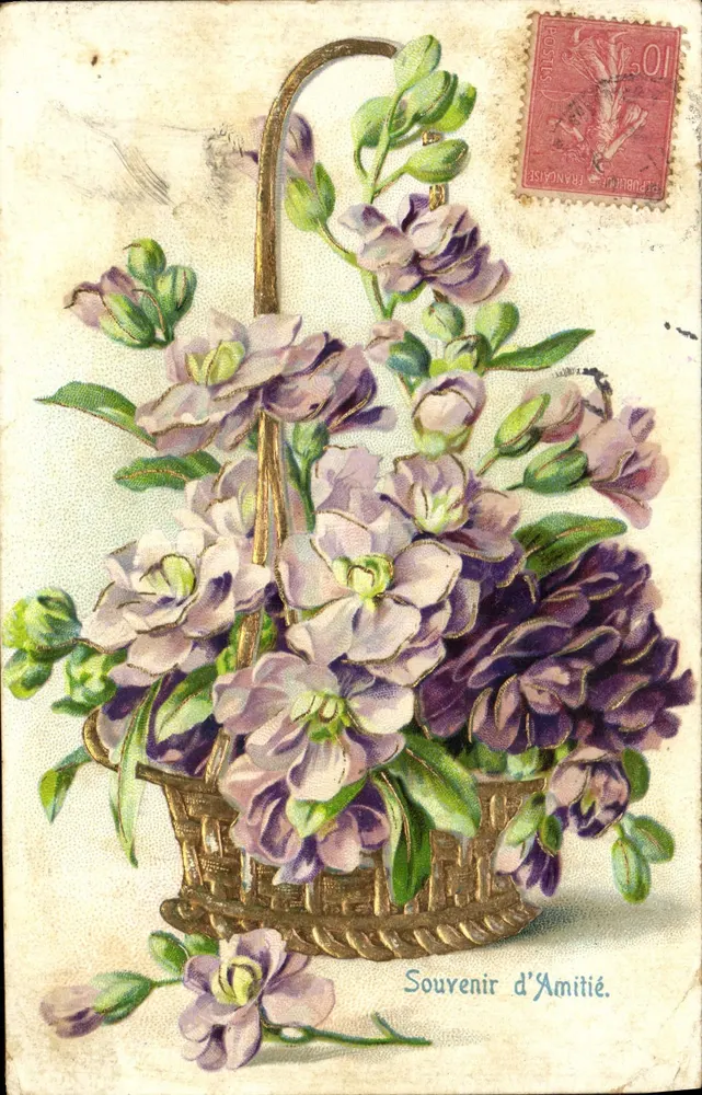 Buquê de flores em um cesto — Lembrança de Amizade — editor não visível - Frente
