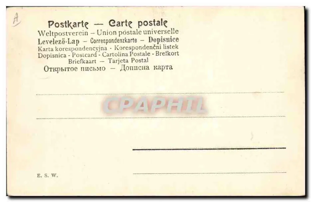 Caçador e cervo na floresta — desenho de Fr. Rösler — editor E. S. W. - Verso