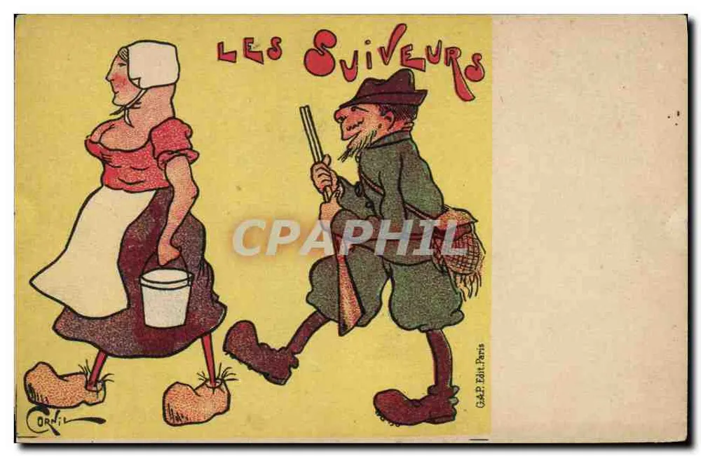 Os Seguidores — caricatura de Cornil — Gal.P. Edit. Paris - Frente