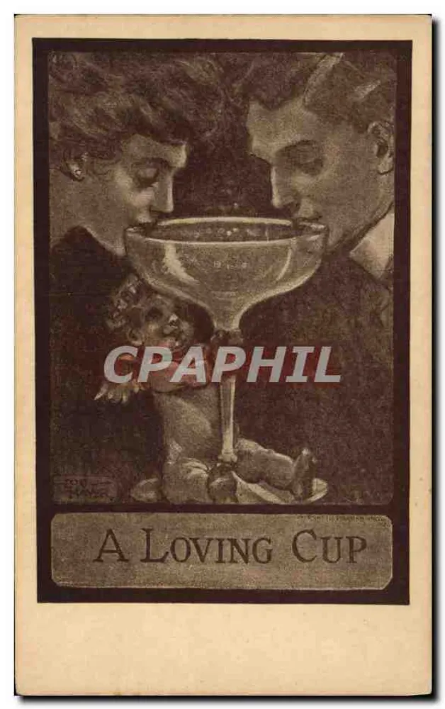 A Loving Cup — illustration de couple partageant un verre — éditeur Sophia-Gravure, série 160, n° 2530 - Recto