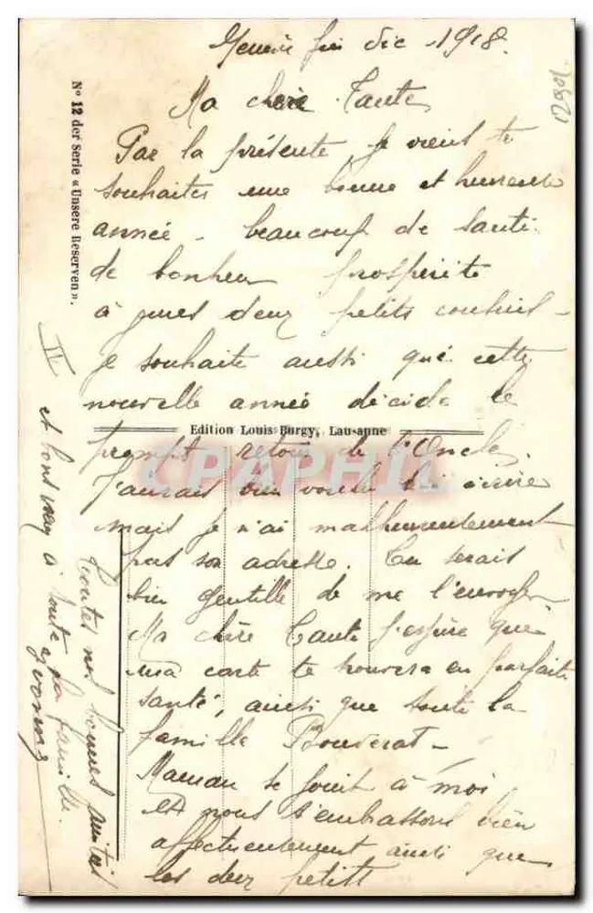 Frau auf einer Kutsche mit Rad — festliche Illustration — WB MAY, Nr. 12 der Serie «Étincelle Reserren» - Rückseite