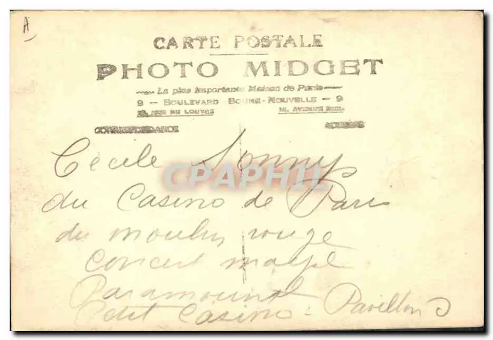 Porträt einer Frau — Profil — Photo Midget, Paris - Rückseite