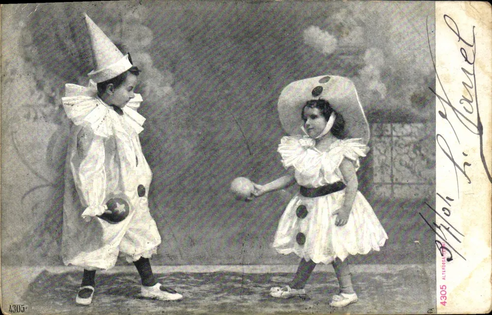 Deux enfants en costumes de clown — scène de spectacle — éditeur Alterreza, n° 4305 - Voorkant