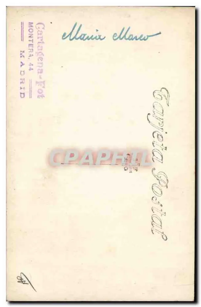 Dois artistas em traje de festa — Carta postal — Editor: Carteira Postal, Madrid - Verso
