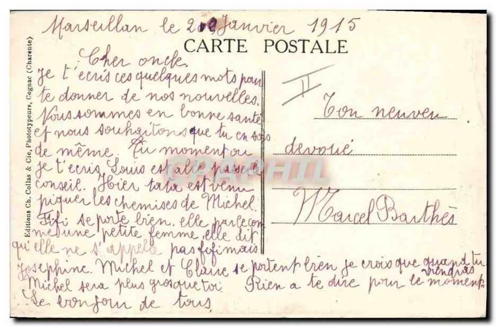 Ankunft in Boulogne des Generals French — Kriegsskizze 1914 — Éditeur Ch. Collins & Cie, n°39 - Rückseite