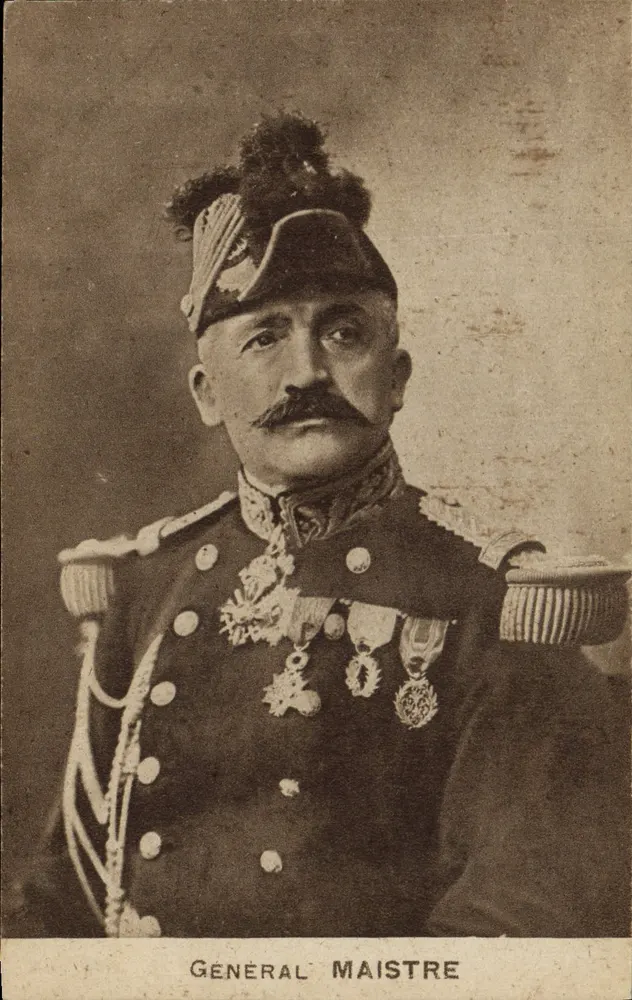 Generał Maistre — portret wojskowy — Grav. Imp. Platiogravure, Monte-Verde, Paryż - Awers