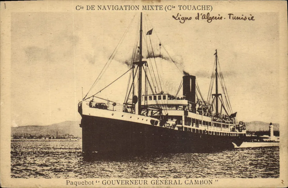 Dampfschiff "Gouverneur Général Cambon" — Mischverkehrs-Gesellschaft (Gesellschaft Touache) — Linie Algerien-Tunesien - Vorderseite