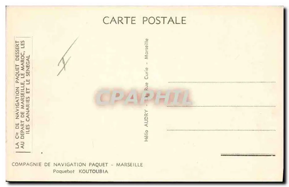 Dampfschiff KOUTOUBIA — Compagnie de Navigation Paquet — Marseille - Rückseite