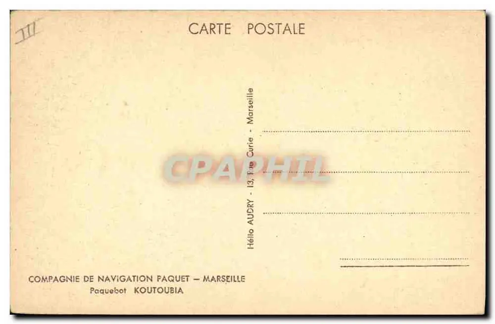 Dampfer Koutoubia — Compagnie de Navigation Faquet — Marseille - Rückseite