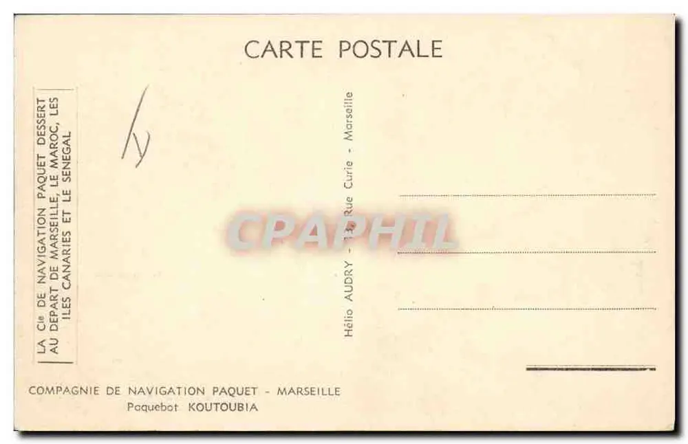 Dampfschiff Koutoubia — Compagnie de Navigation Paquet — Marseille - Rückseite