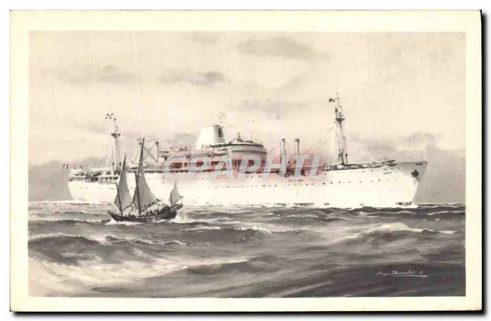 Kreuzer und Segelschiff — Stürmische See — Alépée et Cie, Paris - Vorderseite