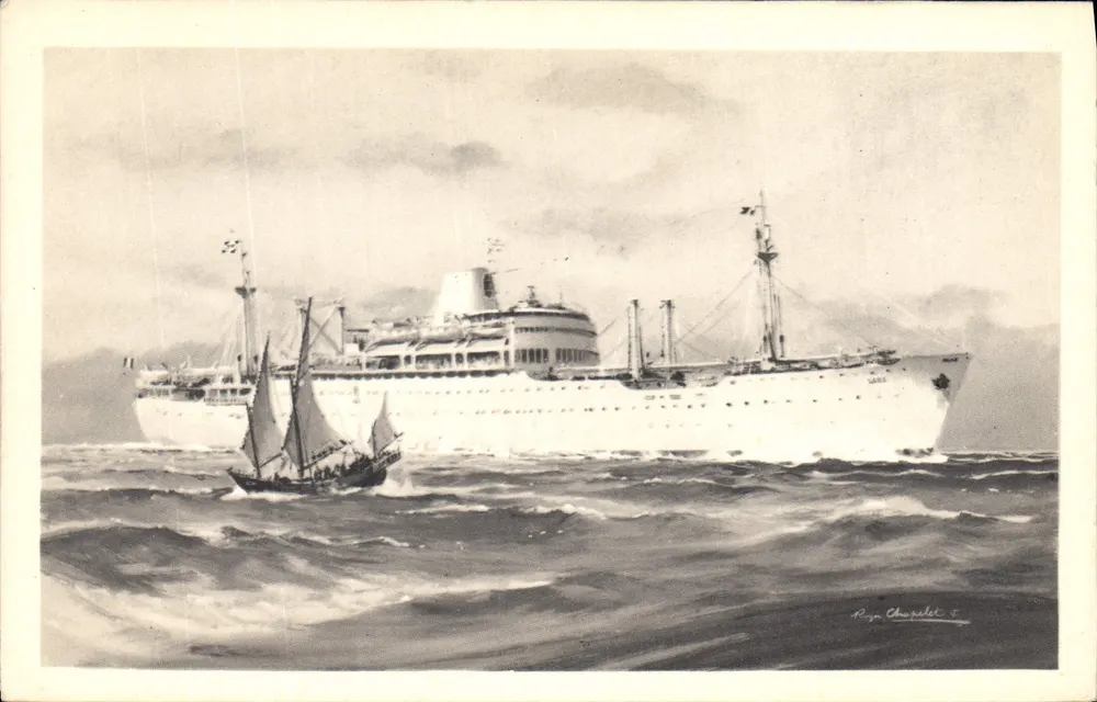 Kreuzer und Segelschiff — Illustration — Alépée et Cie, Paris - Vorderseite