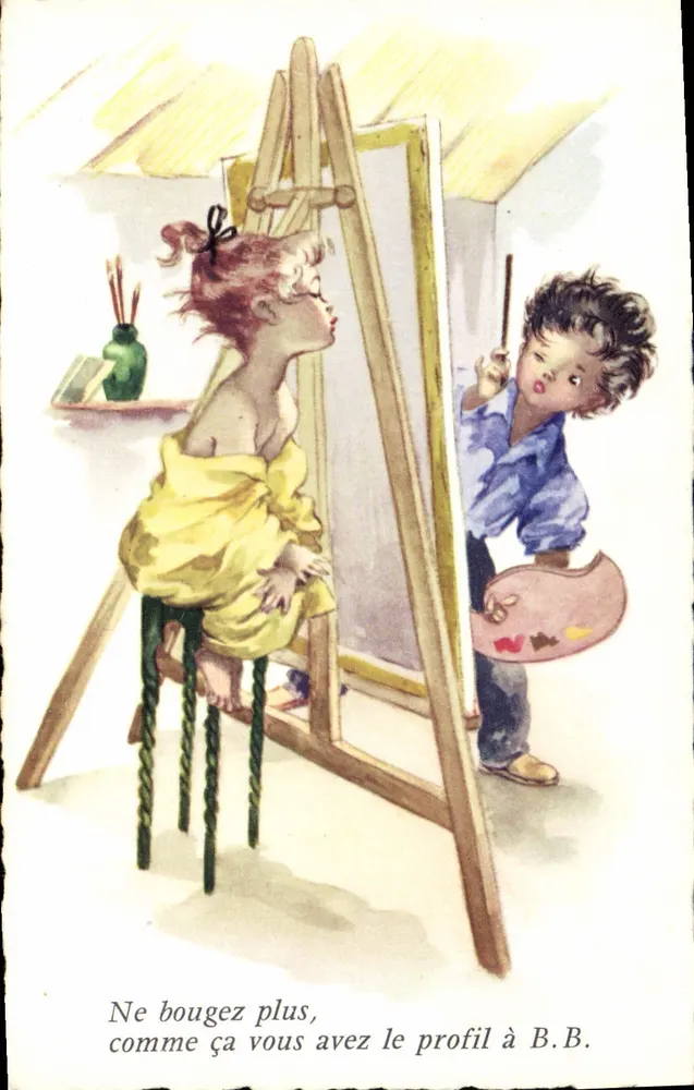 Crianças pintando — cena de ateliê — M.D. Paris, série n° 520 - Frente