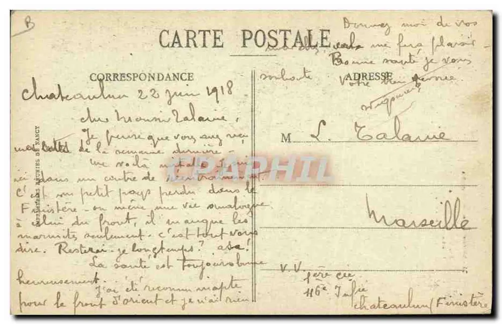 Kobieta w stroju tradycyjnym — tkaczka z kółkiem do tkania — kolekcja H. Laurent, Port-Louis - Rewers