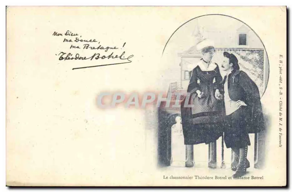 O cantor Théodore Botrel e a senhora Botrel — Editora S-B, Château de M. J. de Fournel - Frente