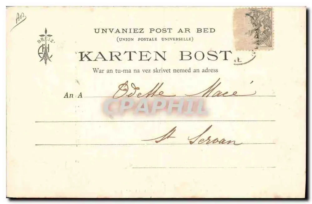 Botrel em casa, diante de seu leito fechado — Bretanha — Edição E.H., n°205 - Verso