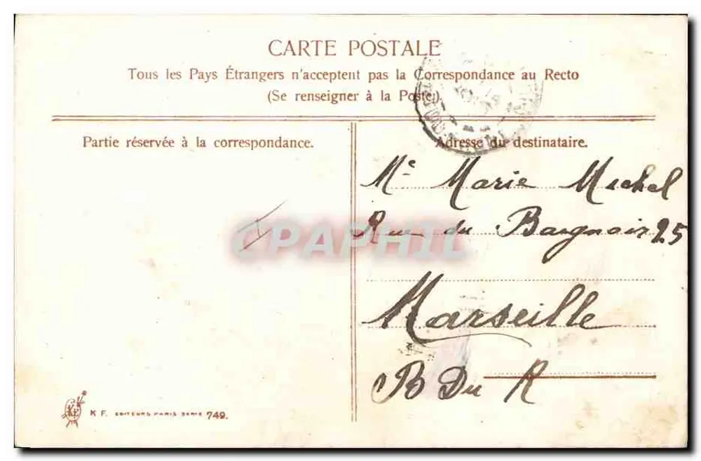 Lilas — Karta życzeń — K.F. Karta Pocztowa Paris 749 - Rewers