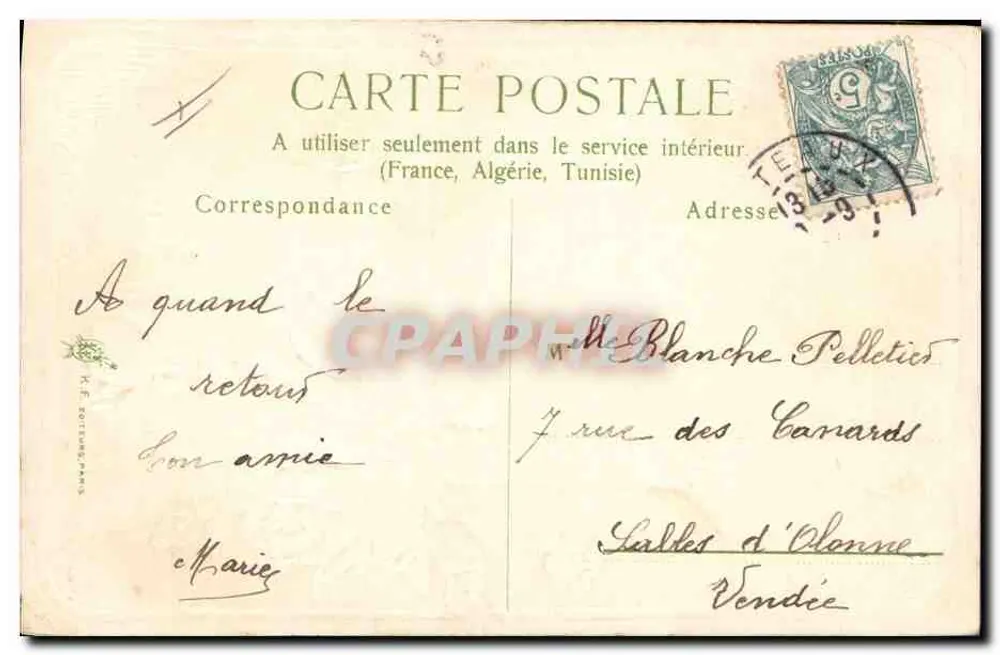 Bouquet de roses — Szczere wspomnienie — Wydawca Rottung, Paryż - Rewers