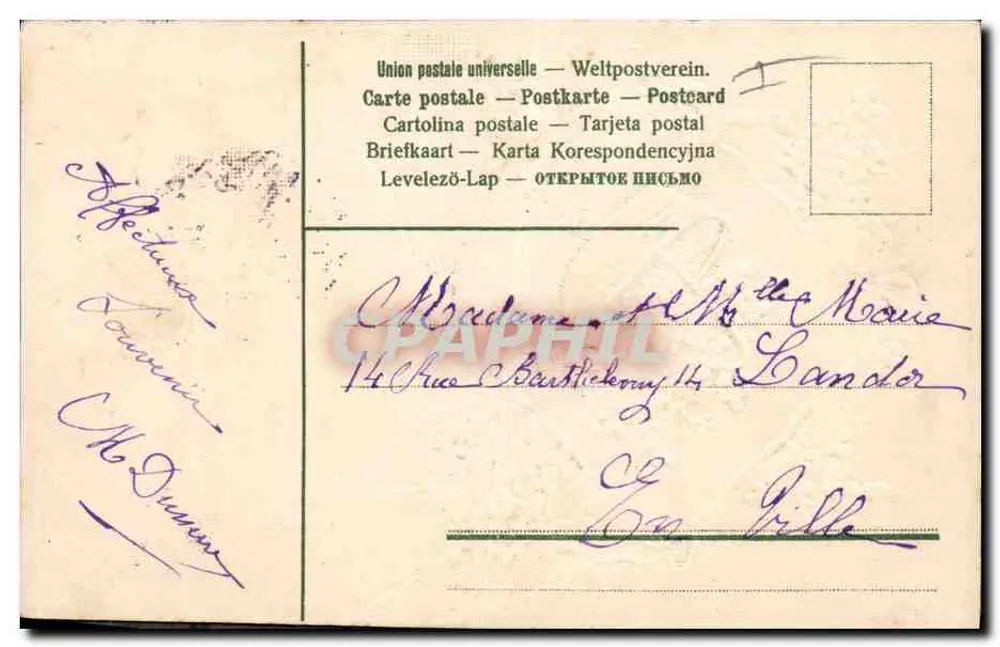 Bukiet błękitnych kwiatów — Szczęśliwego Dnia — wydawca nieodczytalny - Rewers