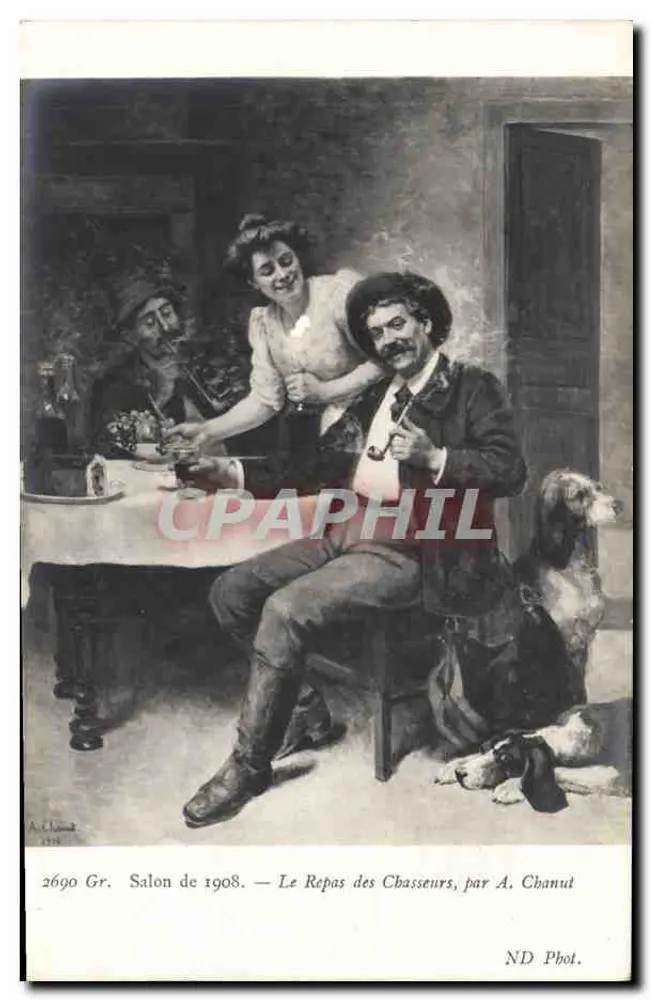 La Cena de los Cazadores — Salón de 1908 — por A. Chanut - Anverso